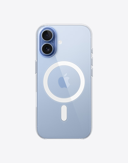 iPhone 17, tagakülg, MagSafe läbipaistev ümbris, Fusion kaamerasüsteem vasakus ülanurgas